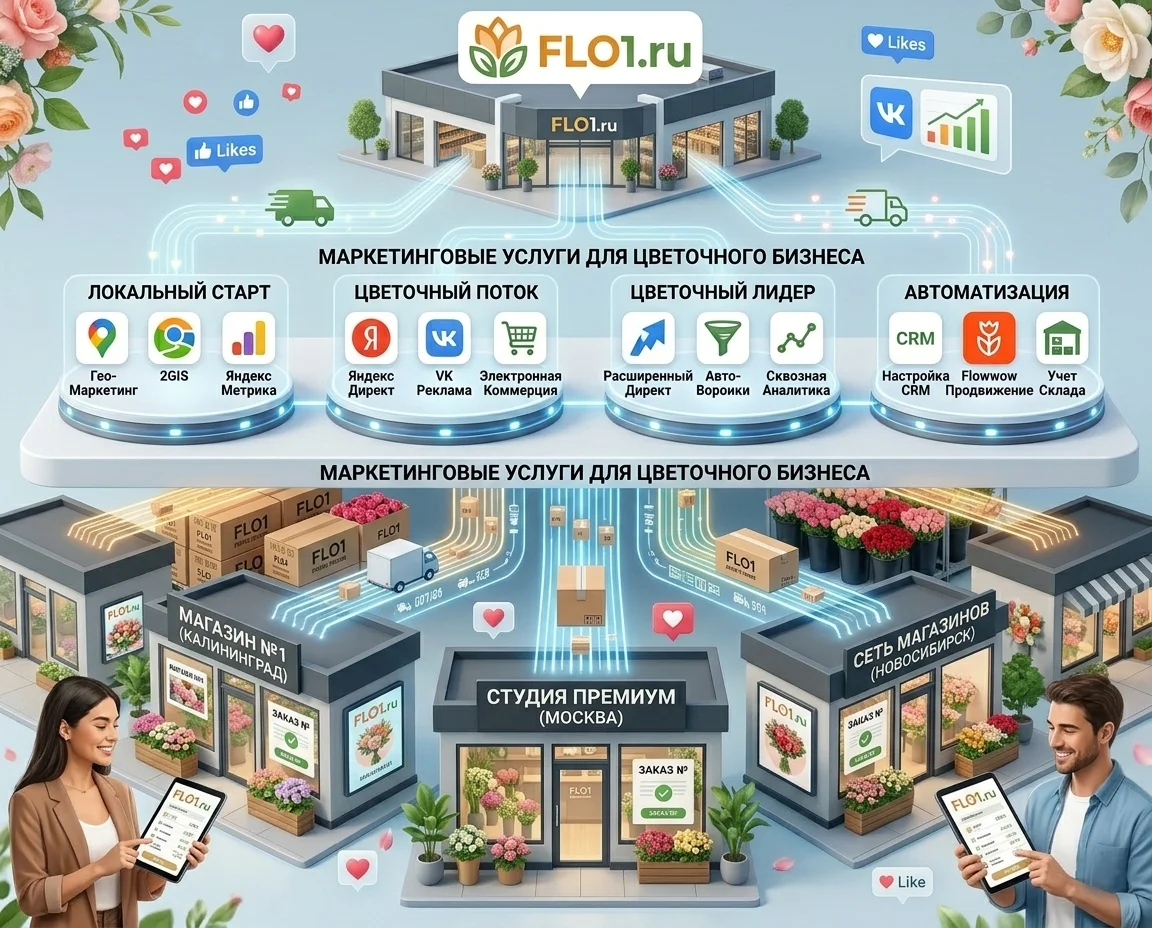 FLO1 — полный цикл развития цветочного бизнеса: поставки, маркетинг, интернет-магазин, консультации