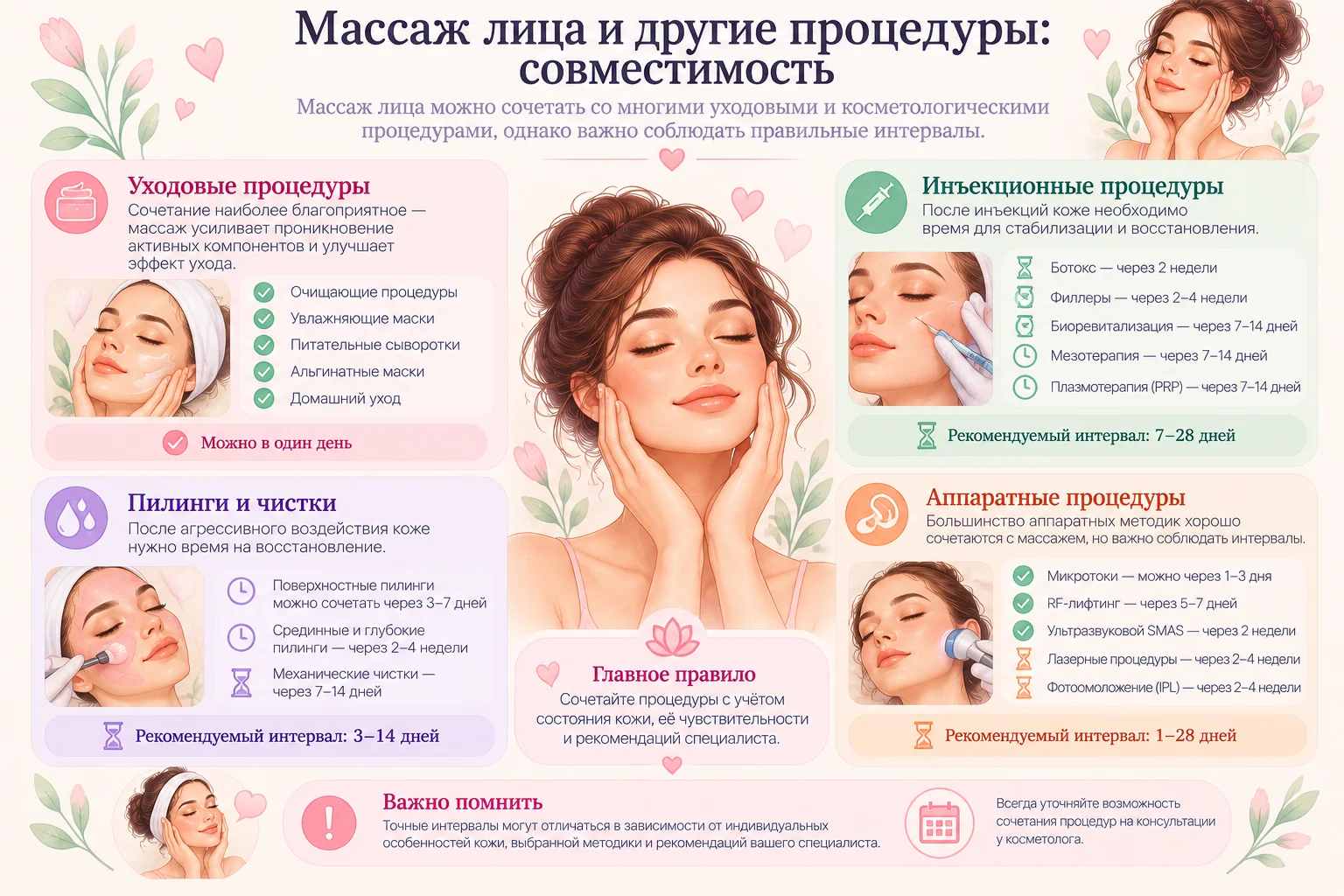 Массаж лица и другие процедуры: общие принципы совместимости.