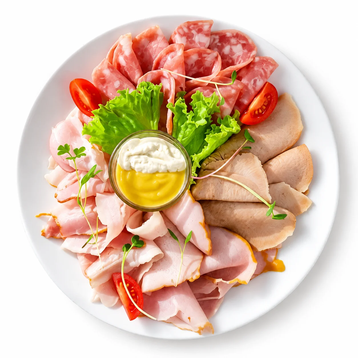 Мясные деликатесы с говяжьим языком, салями, карбонадом и свиной грудинкой горячего копчения