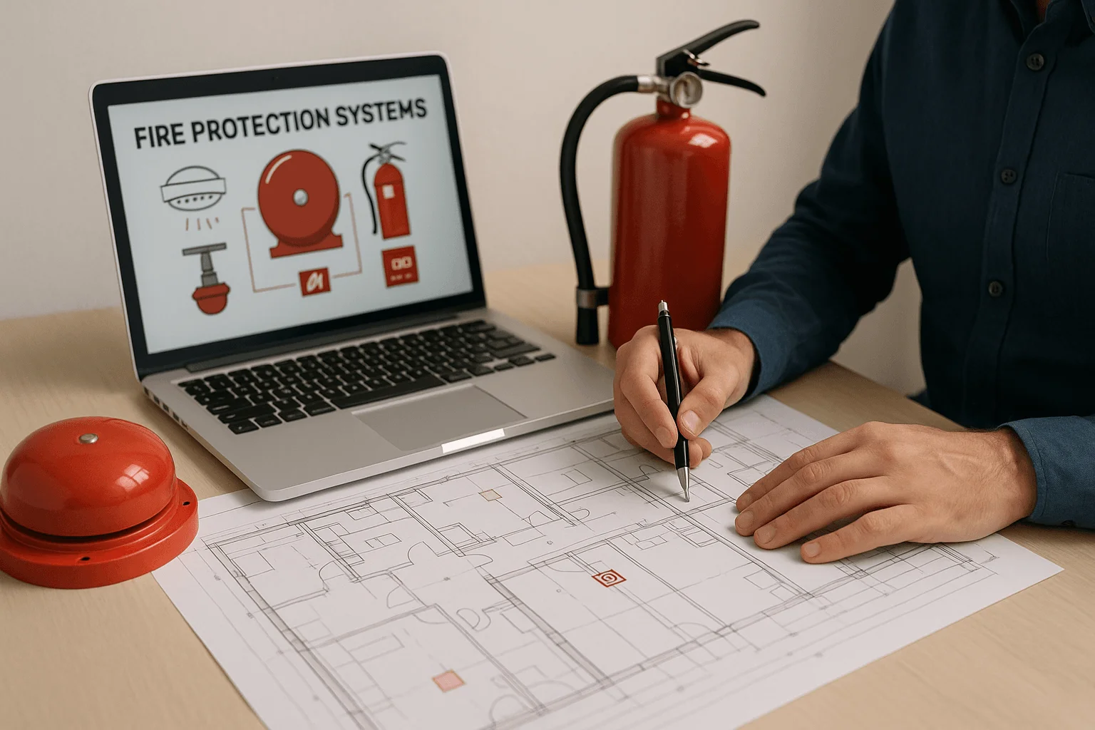 Инженер ARR GROUP разрабатывает проект автоматической пожарной сигнализации (АПС)