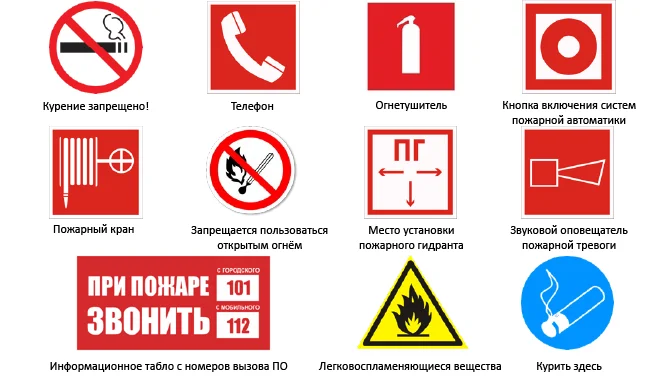 Знаки пожарной безопасности и оповещения