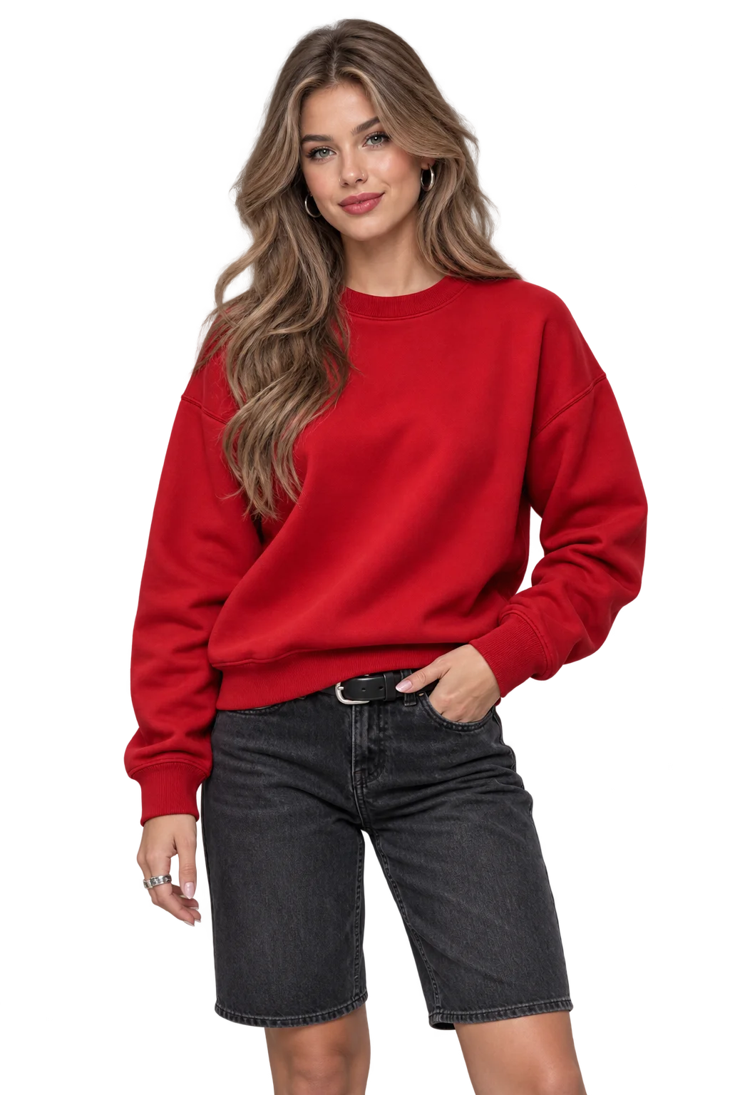 Красный свитшот KOSH MERCH на модели