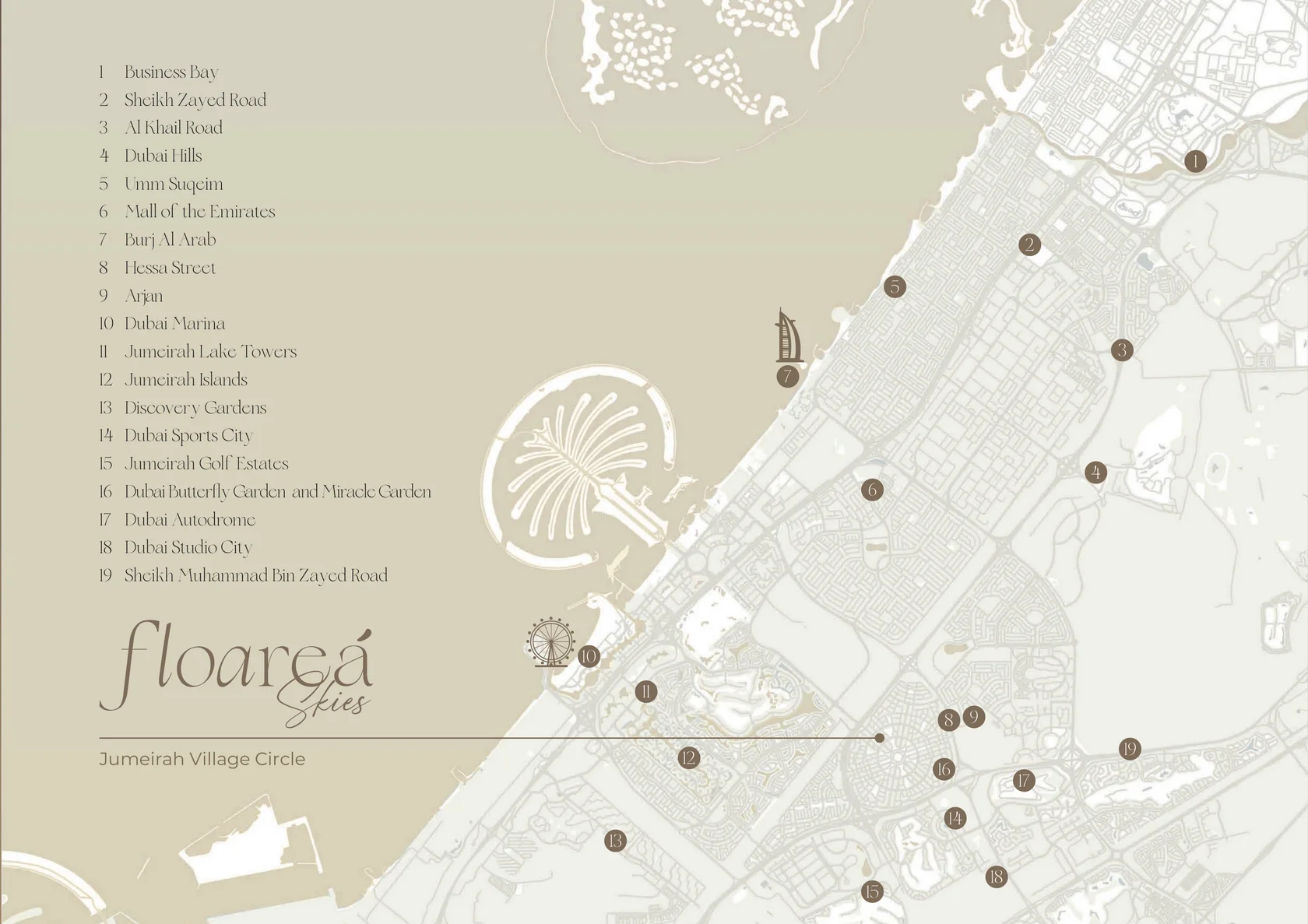Официальная карта расположения Floareá Skies в Jumeirah Village Circle