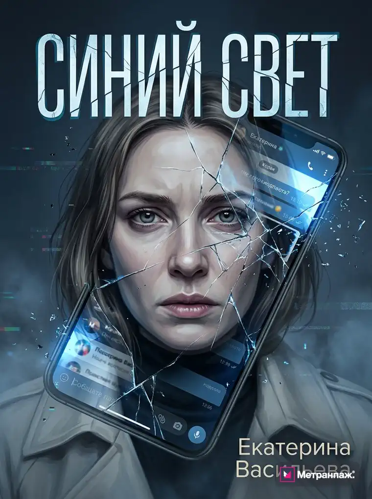 Обложка книги «Синий свет» в жанре современной драмы, сделана в Метранпаже