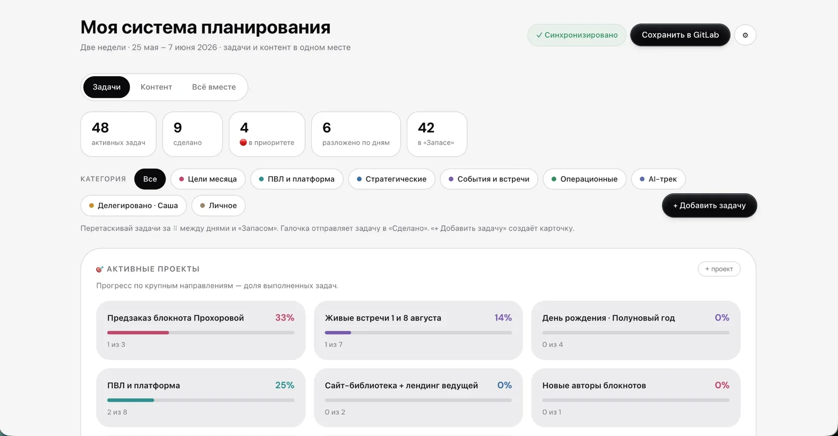 Планировщик — задачи и проекты