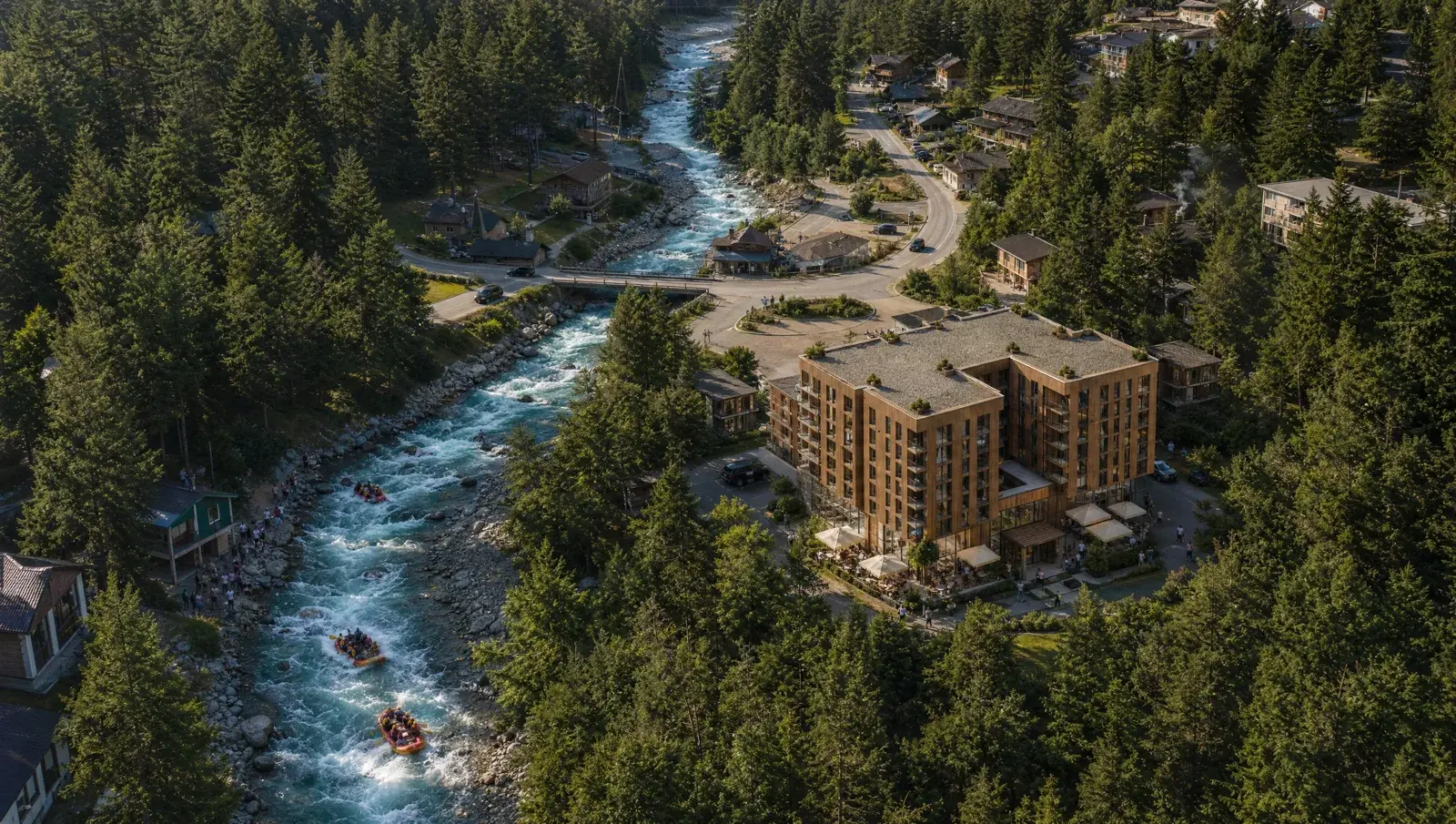 Визуализация River Rock рядом с горной рекой
