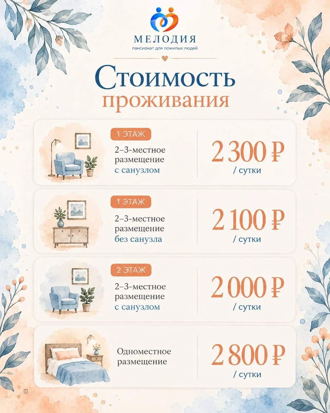 Стоимость проживания в пансионате Мелодия