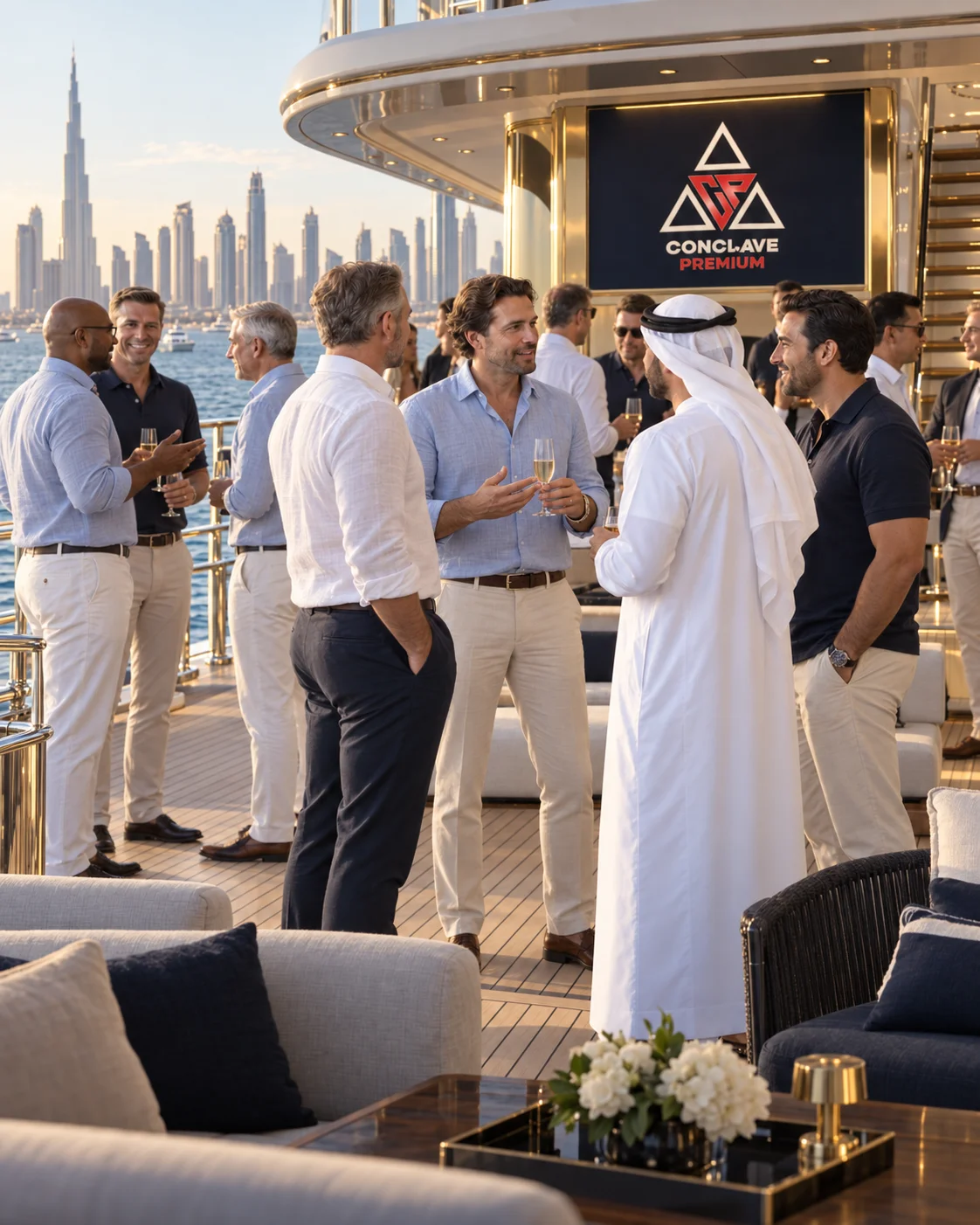 Conclave Premium guests networking on a yacht in Dubai