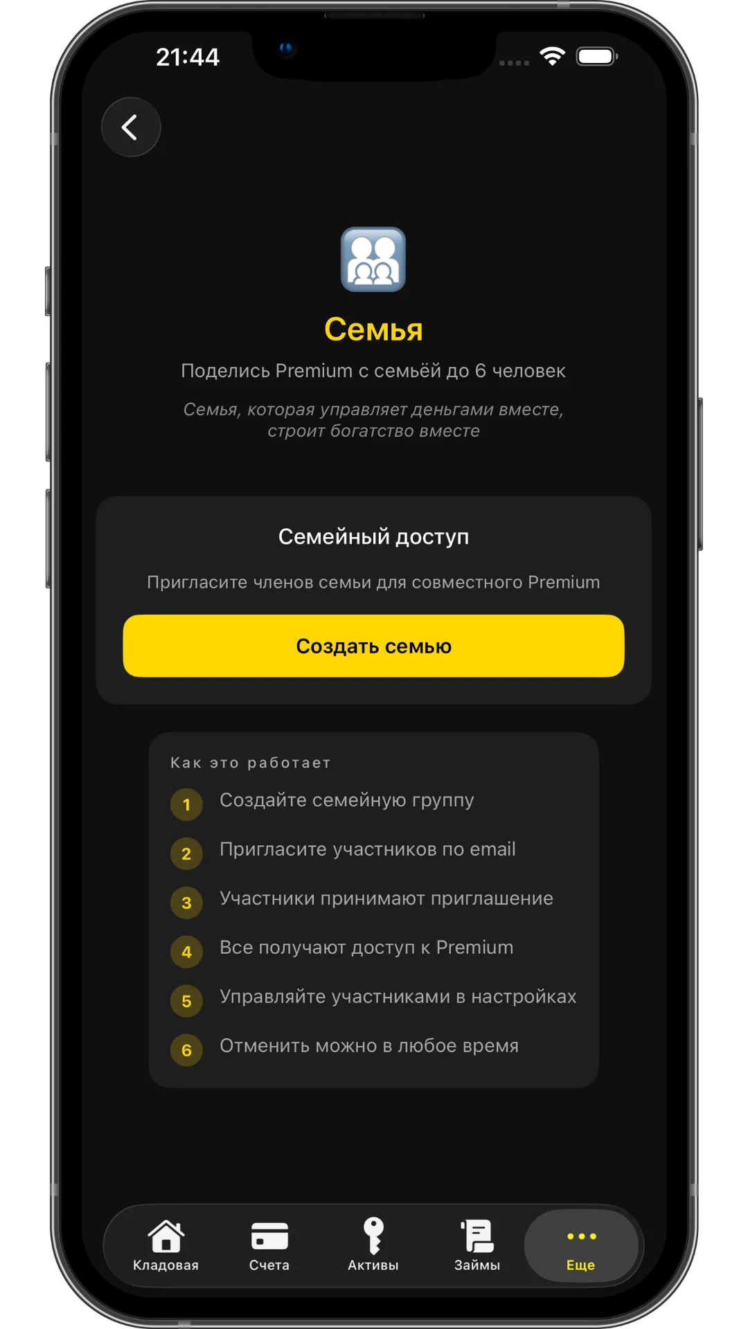 Vavilon Finance — семейный режим, Premium для всей семьи