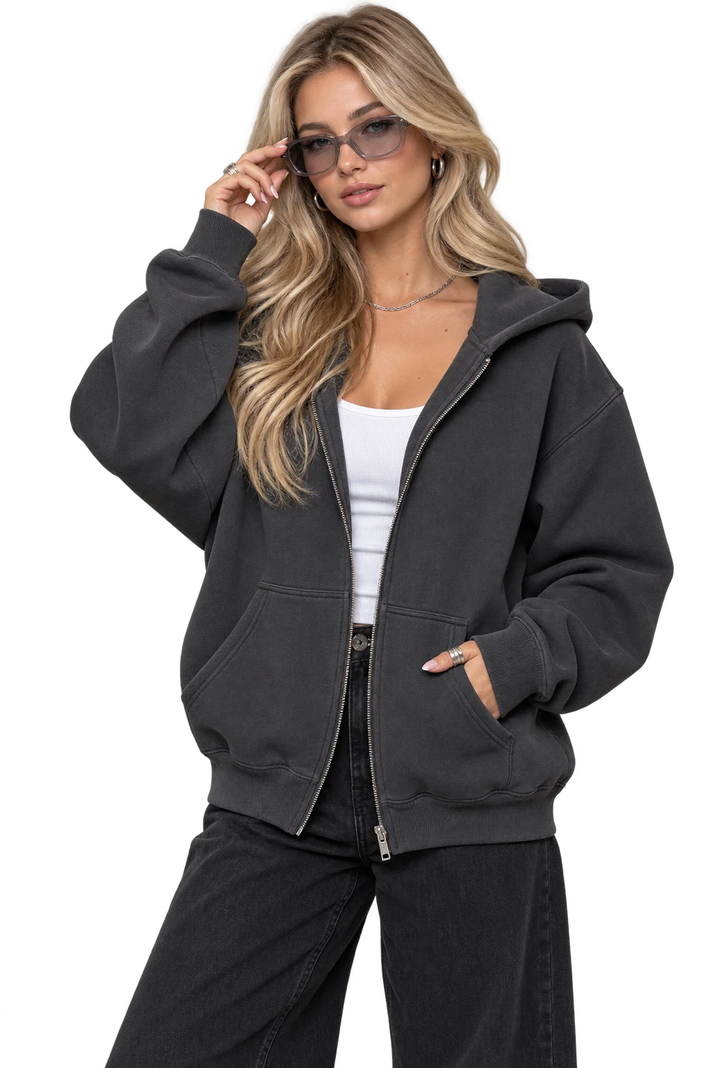 Графитовое зип-худи KOSH MERCH на модели