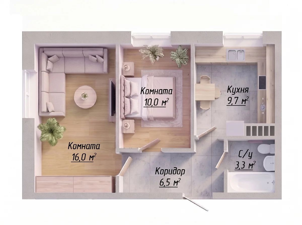 2-комнатная 44,7 м²