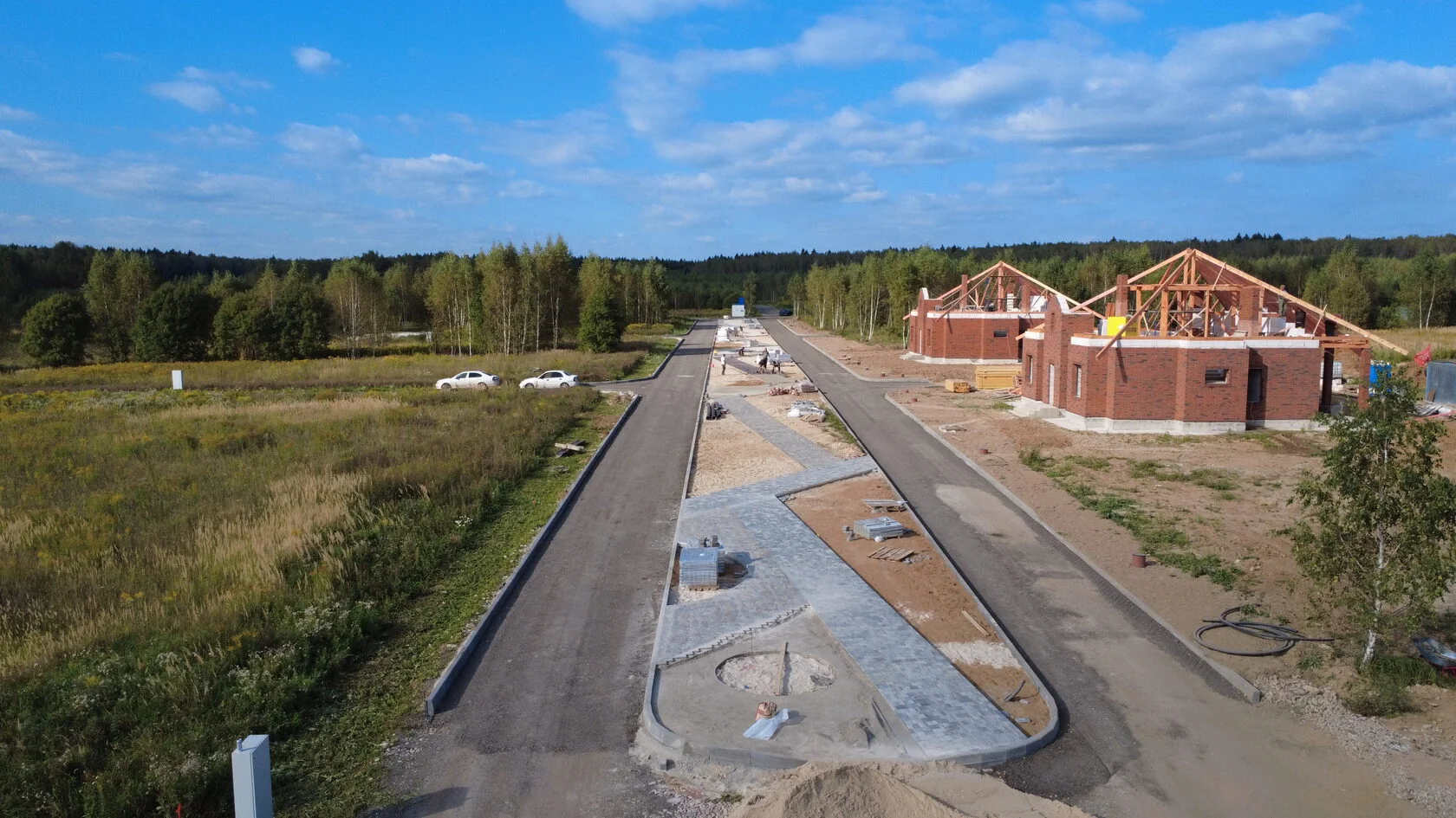 Aerial view of modern countryside cottages