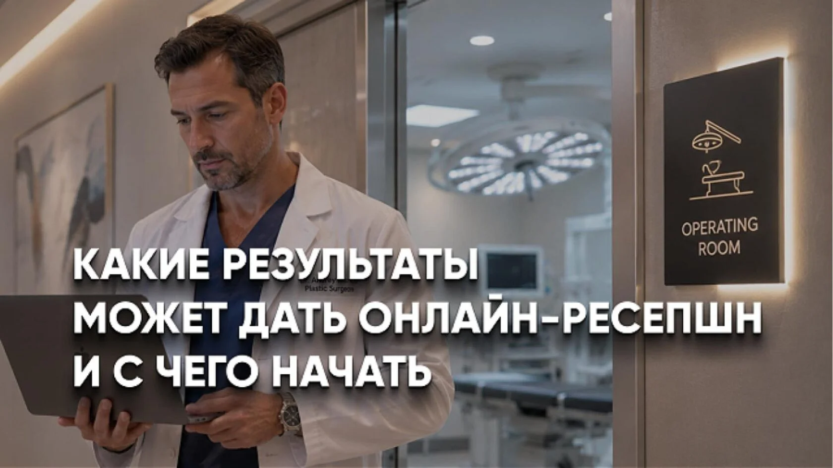 Пластический хирург с планшетом возле операционной — результаты внедрения ИИ-администратора в клинике, 100 заявок на консультации в представленном кейсе и автоматизация переписок с пациентами