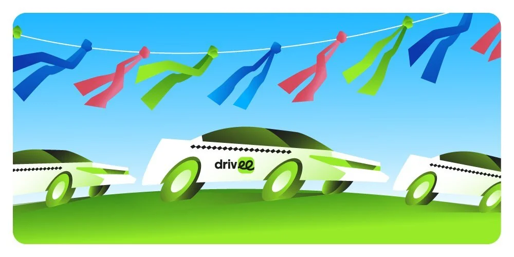 Машины Drivee на Ысыахе Туймаады среди праздничных флажков