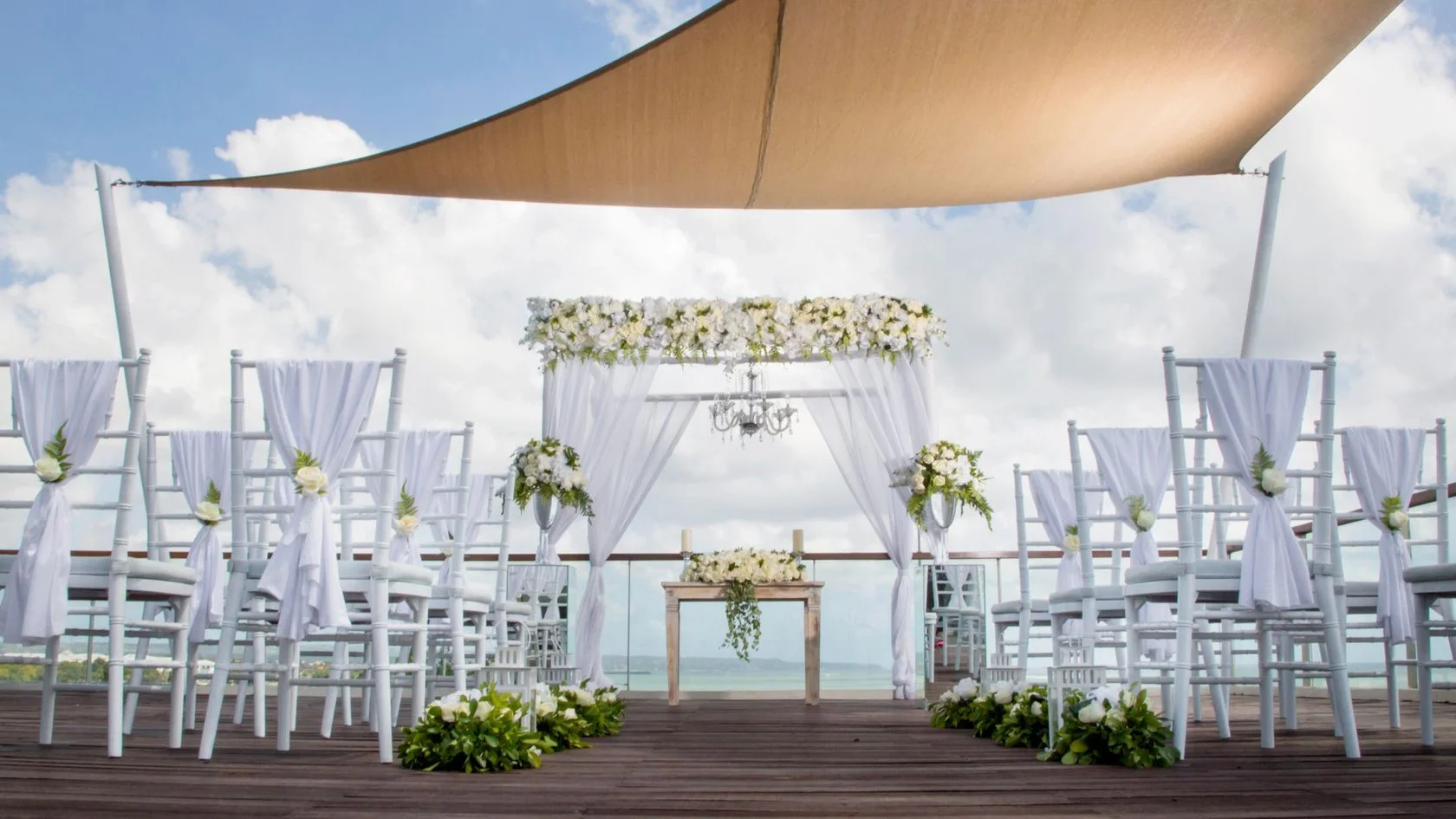 Wedding venue set up for a chuppah
