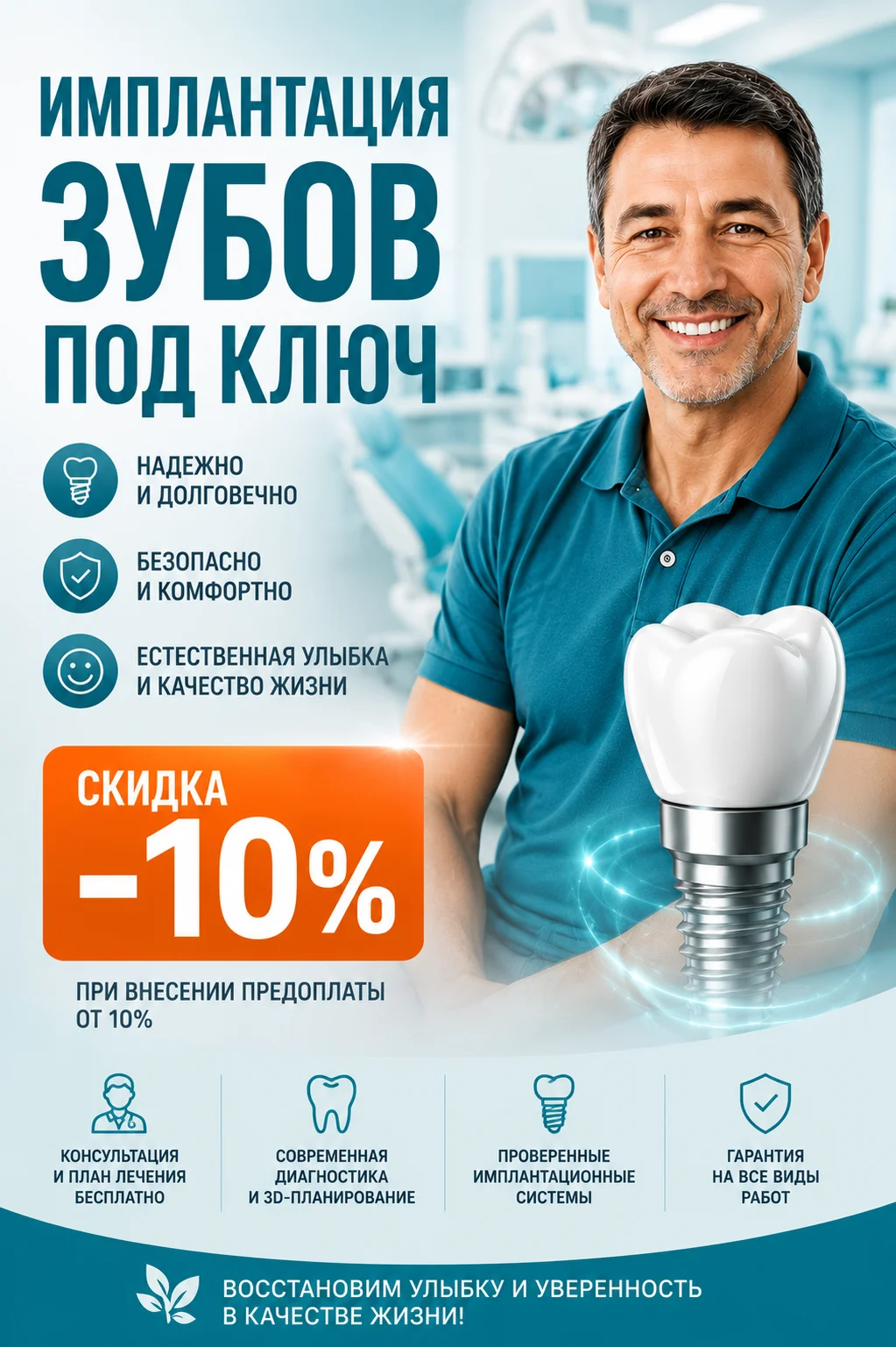 Имплантация зубов под ключ со скидкой