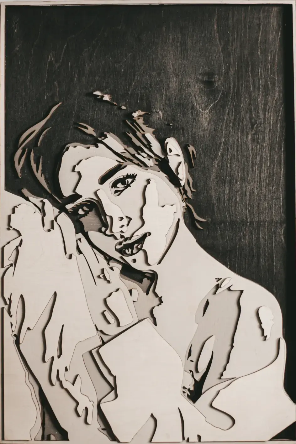 3D-портрет из дерева по фото девушки — многослойная картина