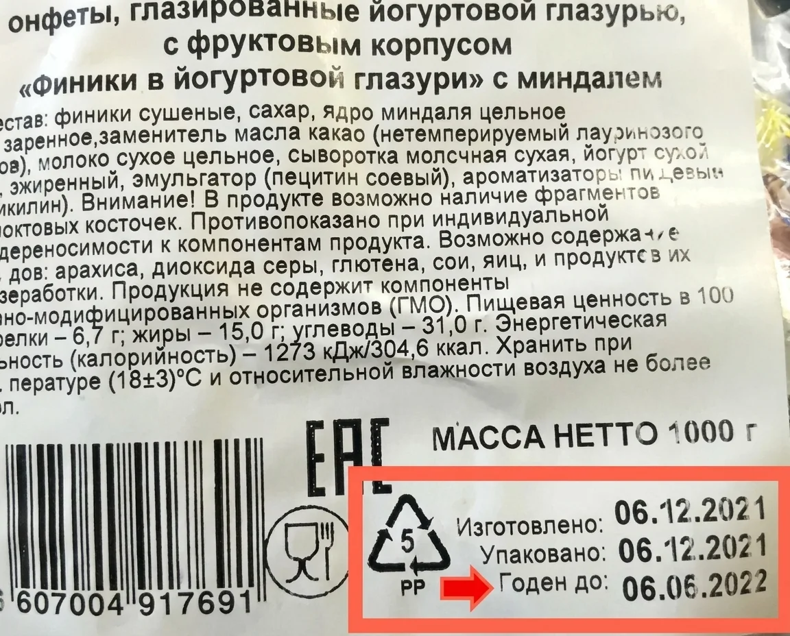 Этикетка товара со сроком годен до