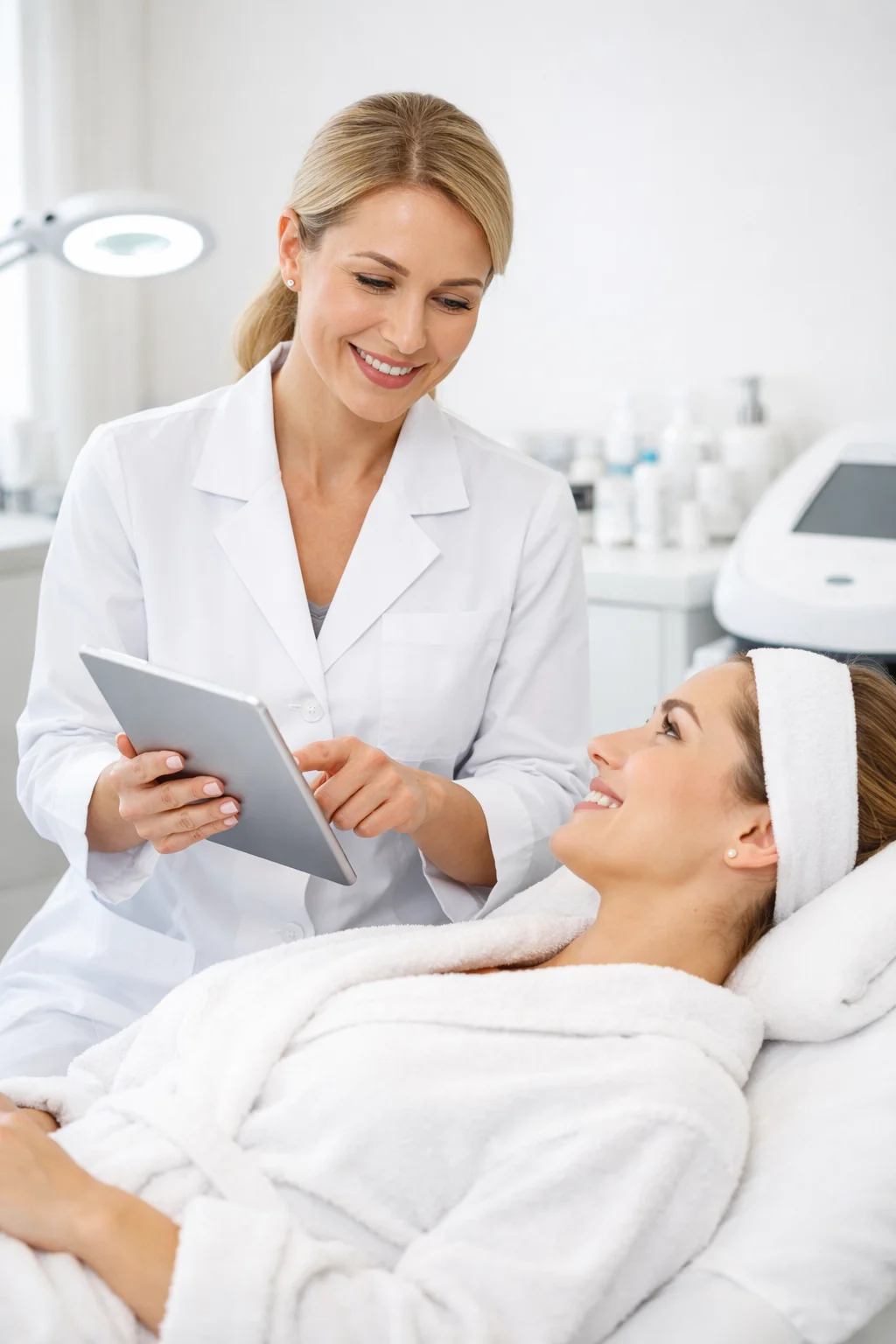 Врач-косметолог проводит процедуру пациенту