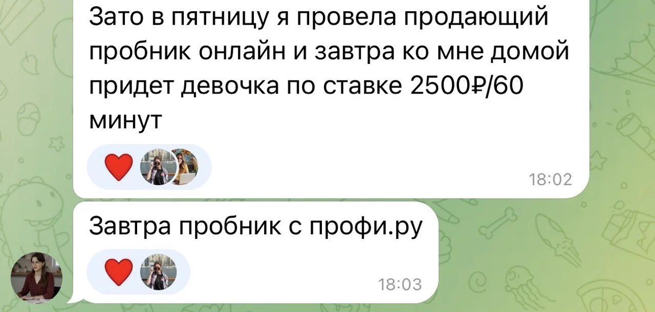 Сообщение ученицы про заказы с Профи