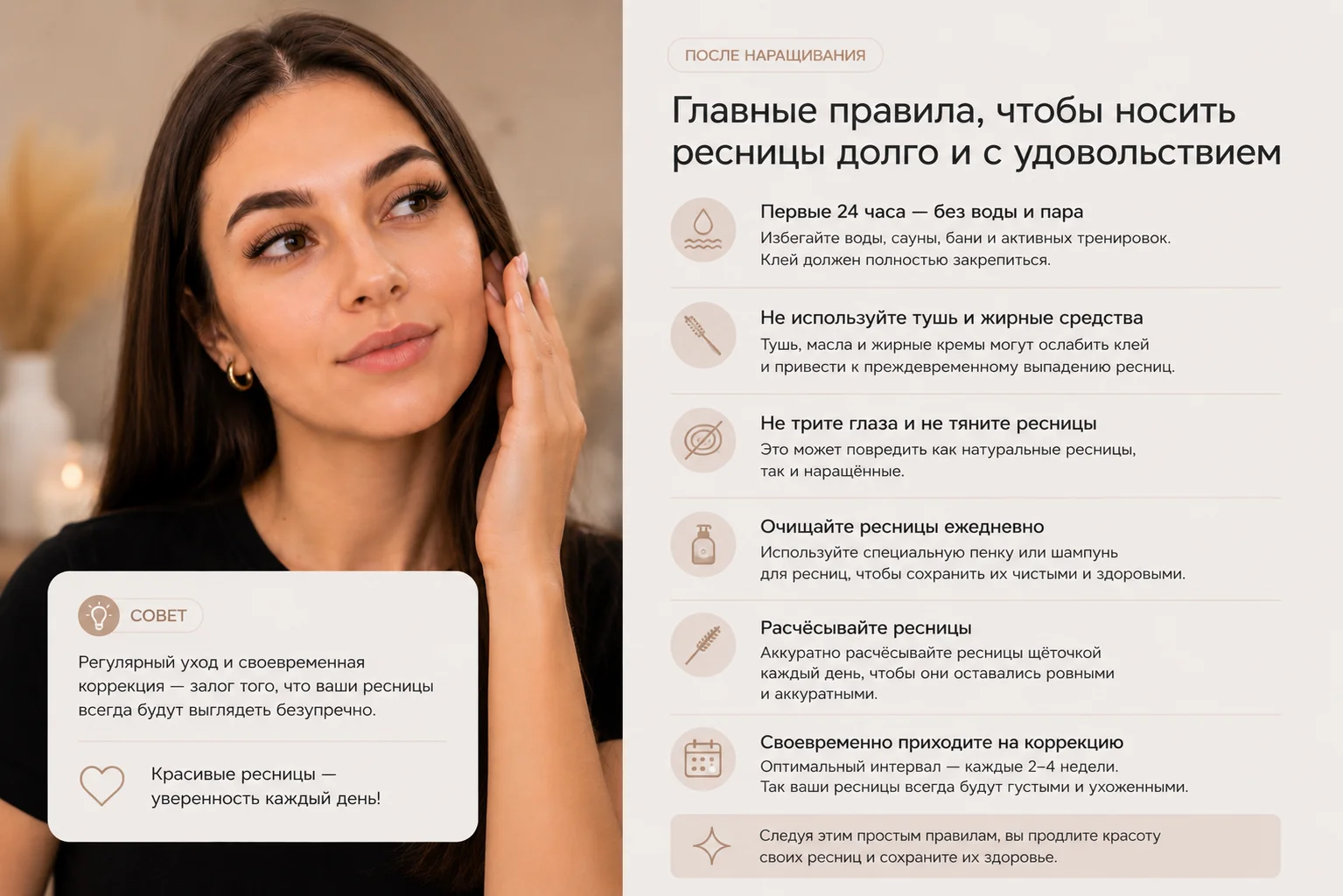 Правила ухода за наращенными ресницами для долгой и комфортной носки