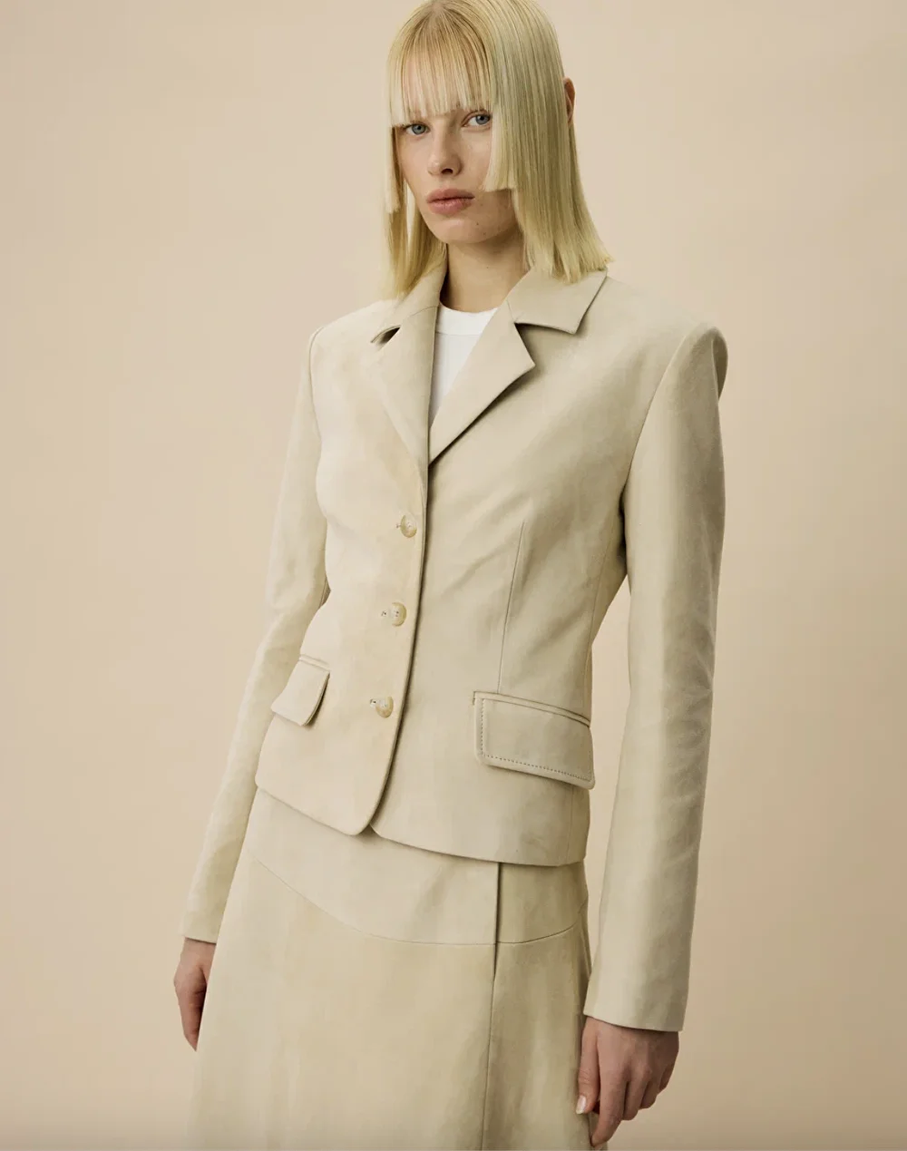Suede Blazer With Pockets in Brown