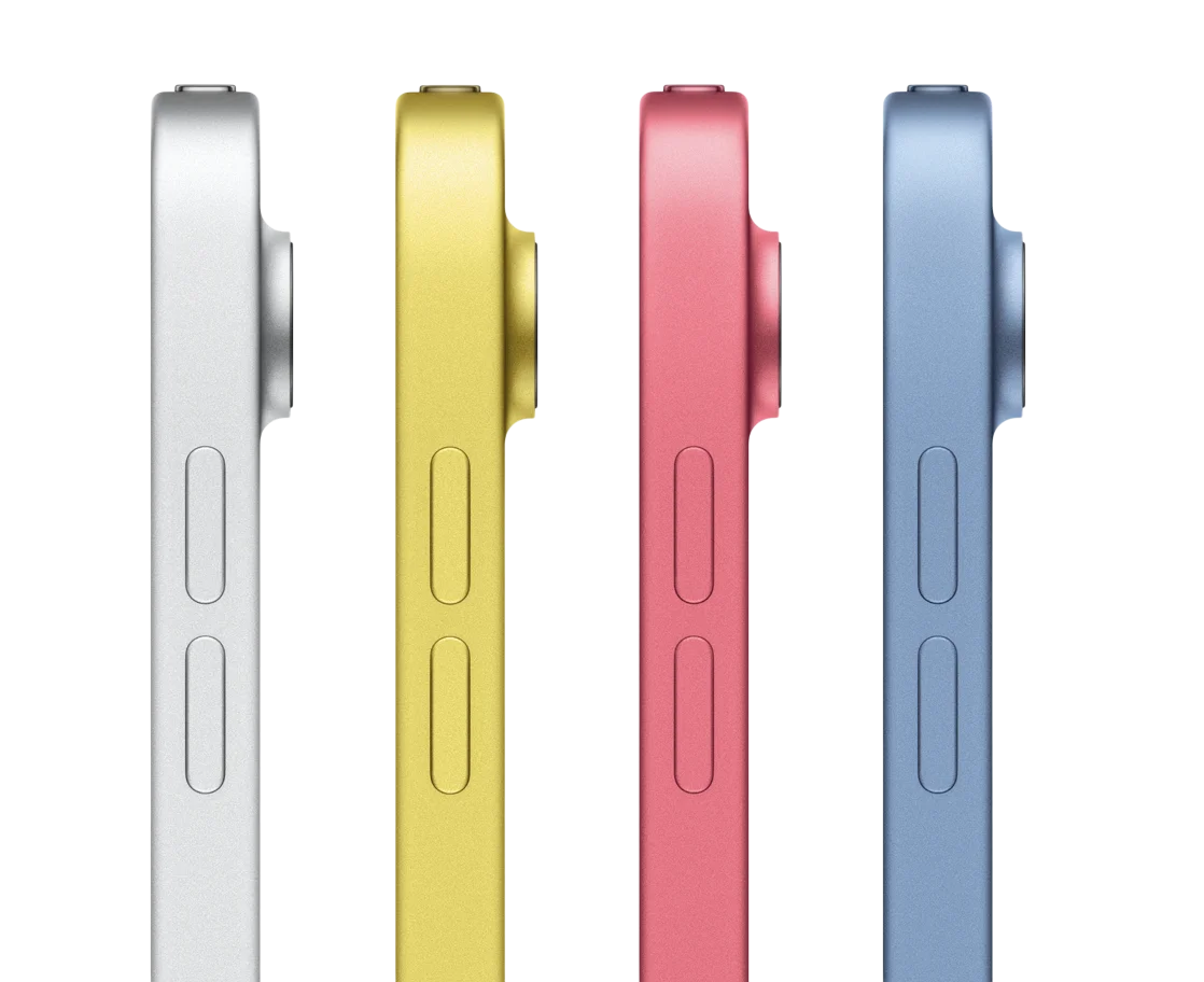 Корпус iPad 11 сбоку: кнопки громкости и питания с Touch ID, четыре цвета