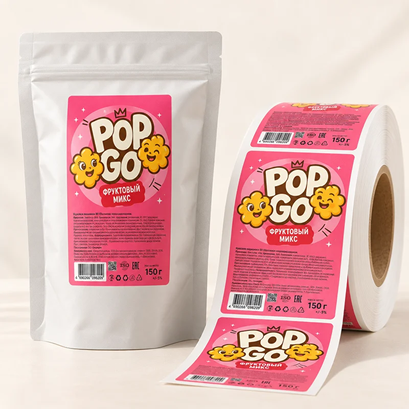 Пакет Pop Go с фруктовым миксом и рулон этикеток