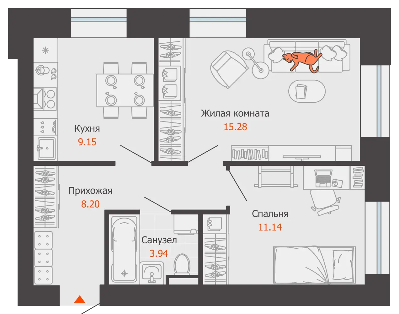 Планировка 2-комнатной квартиры