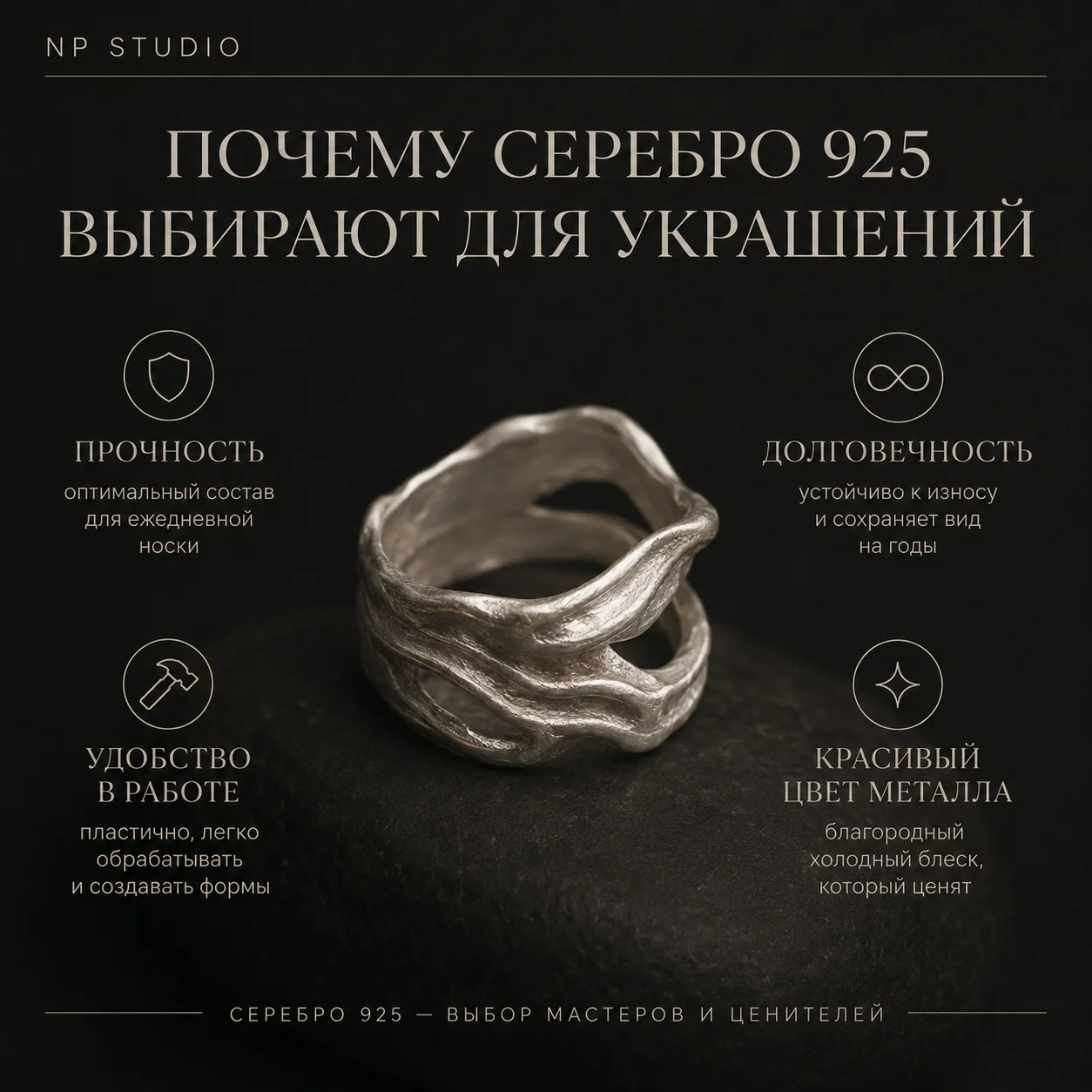 Состав стерлингового серебра 925 пробы 92,5 процента серебра и 7,5 процента меди