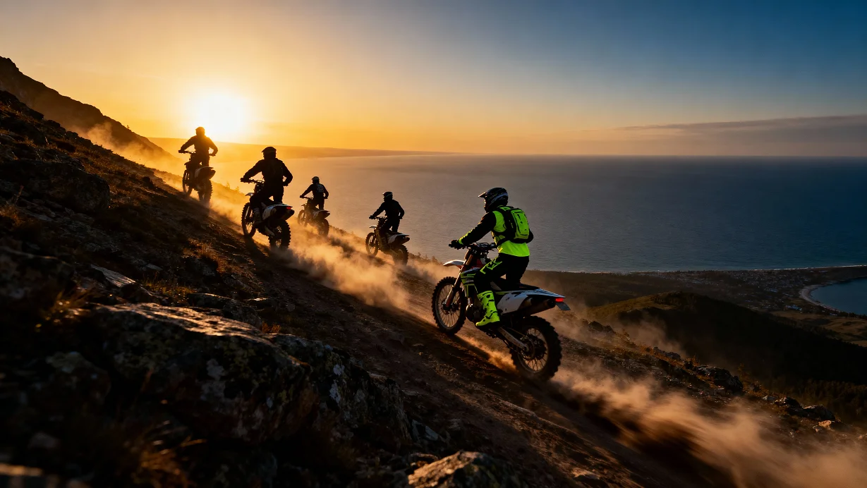 райдеры на трассе на эндуро