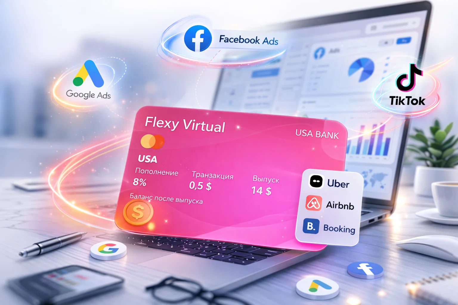 Оплата рекламы и маркетинга: Facebook Ads, Google Ads, TikTok Ads