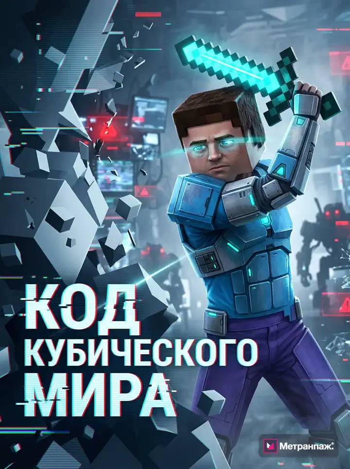 Обложка фантастической книги «Код кубического мира», созданная нейросетью в Метранпаже