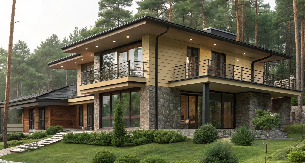 Современный дом в сосновом лесу