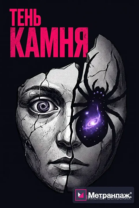 Обложка книги «Тень камня» в жанре триллера, сделана нейросетью онлайн