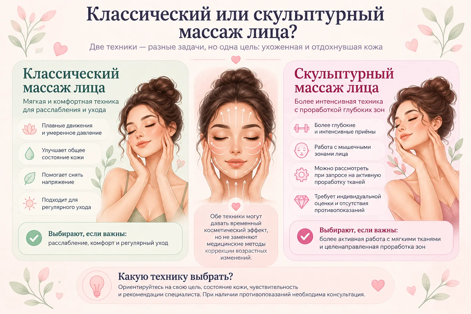 Классический и скульптурный массаж лица: основные особенности двух техник.