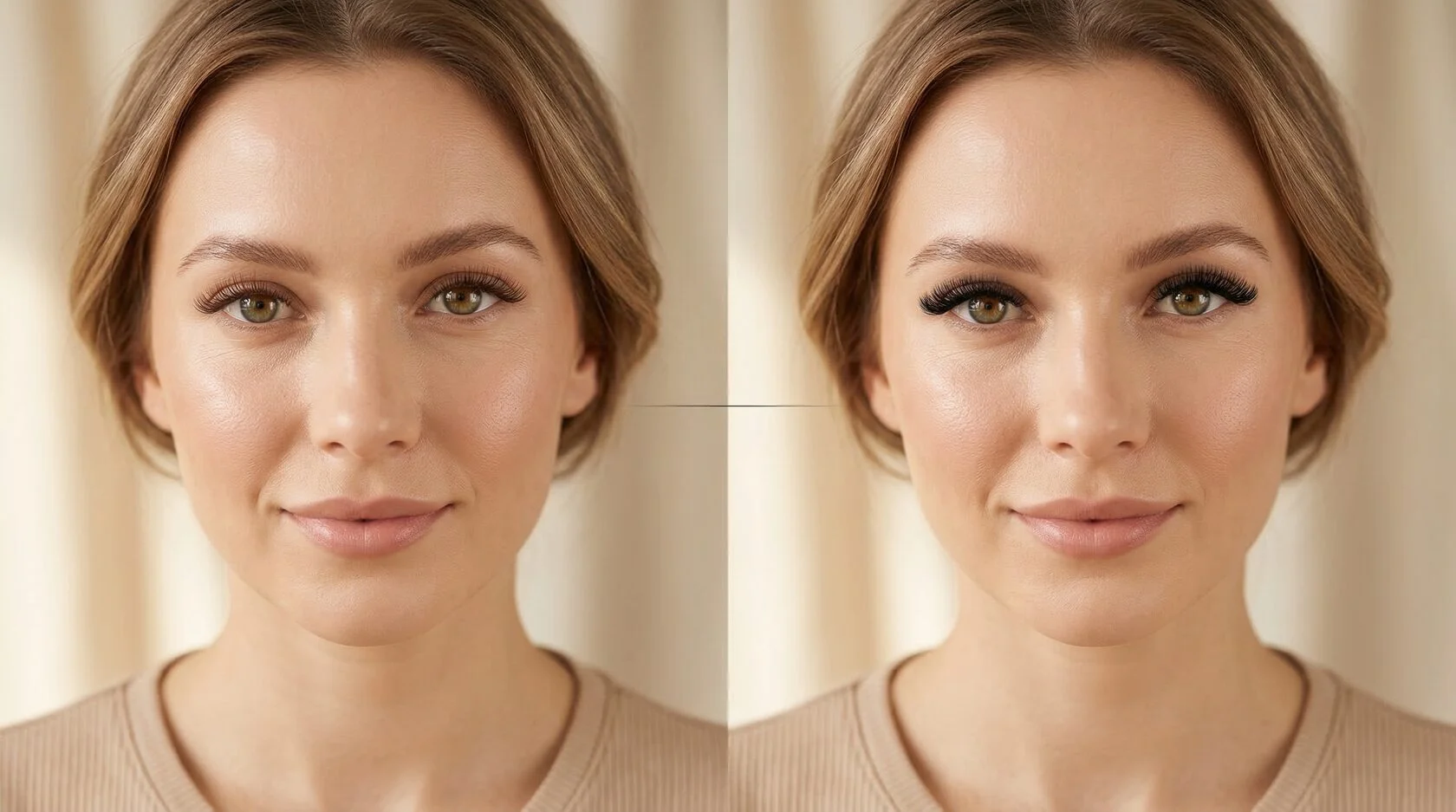 Сравнение коричневых и черных ресниц на одной модели