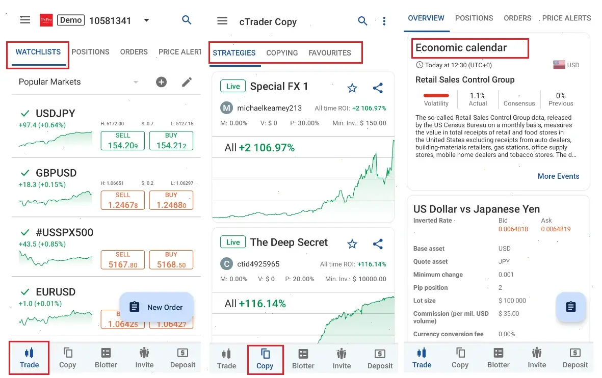 FxPro mobile trading interface on an iPhone