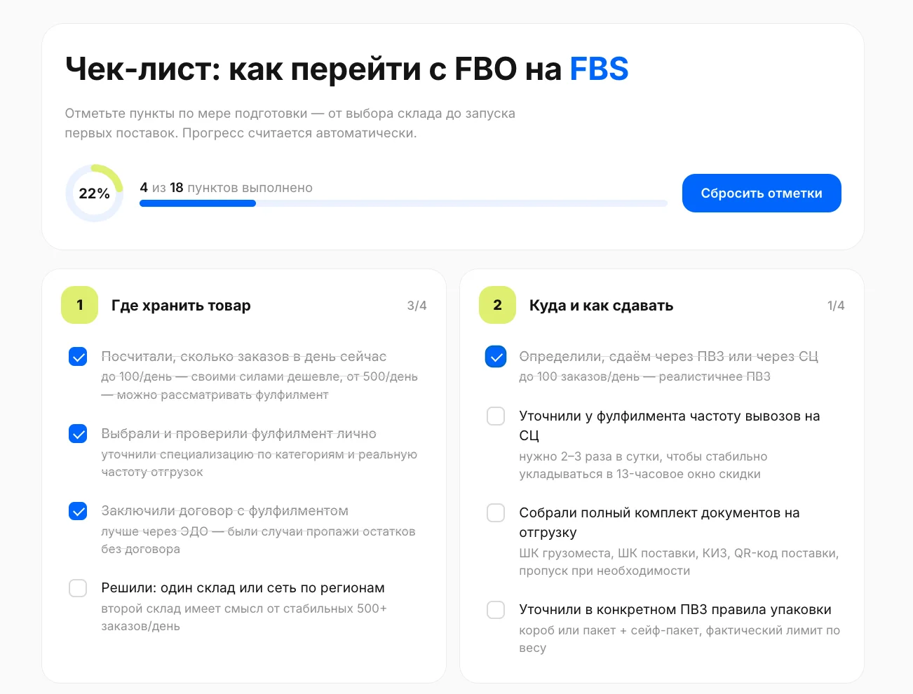 Чек-лист FBS TrueStats