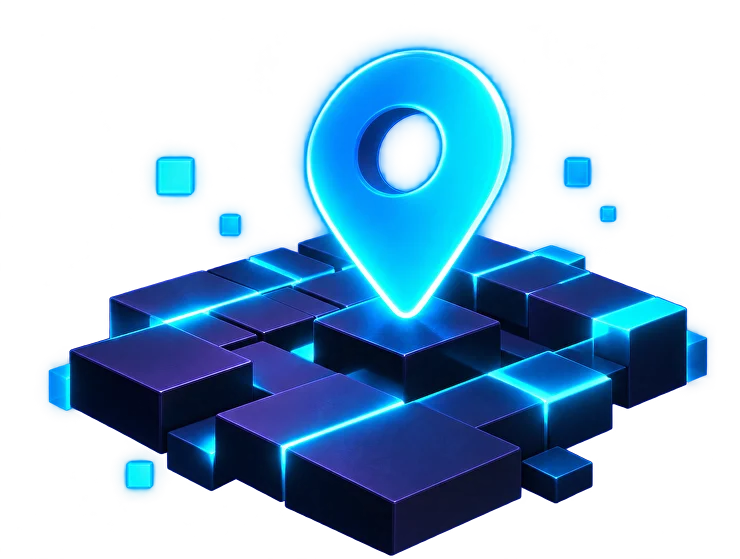 Неоновая метка локации на игровой платформе