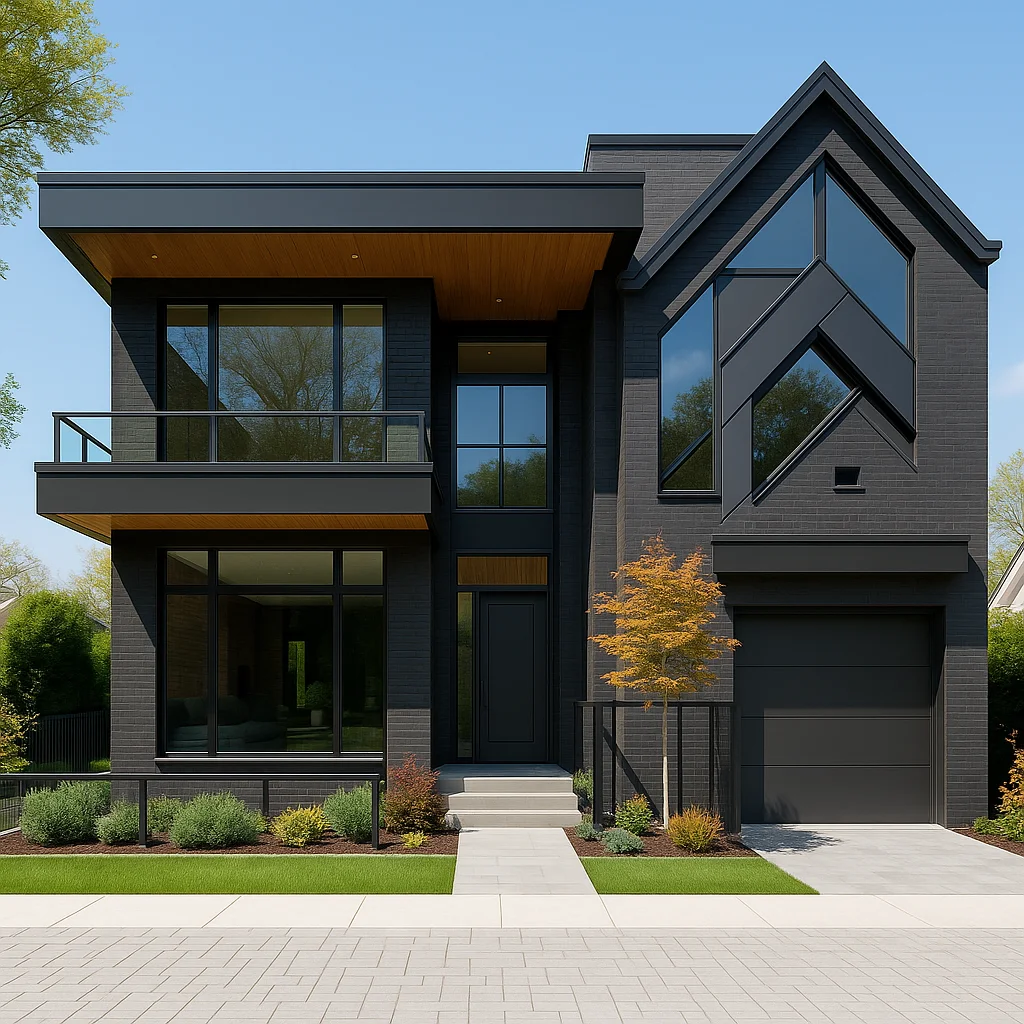 Современный дом из тёмного кирпича 147 м² с гаражом и панорамными окнами — проект Modern Brick 147