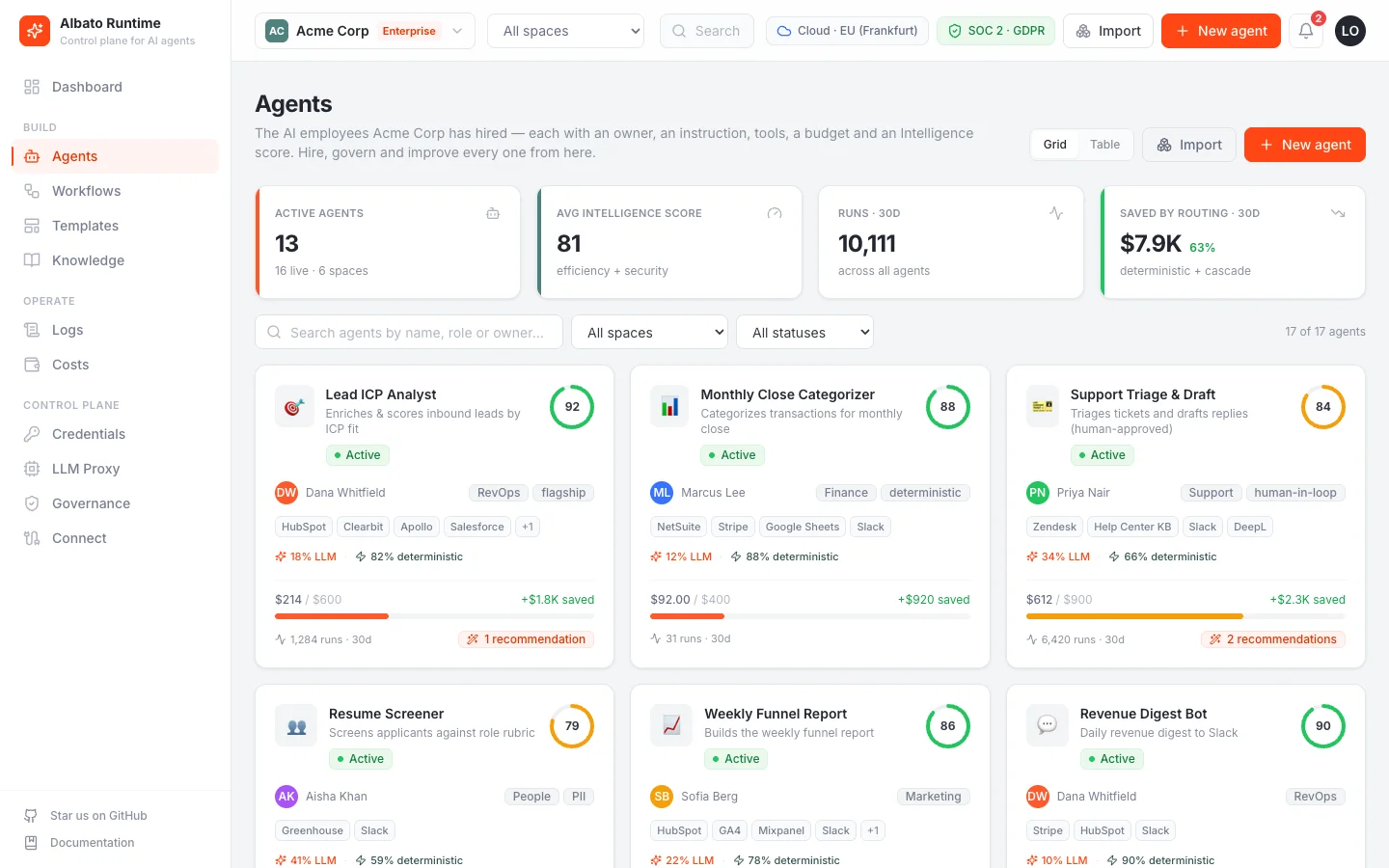 Agent registry in Albato Runtime