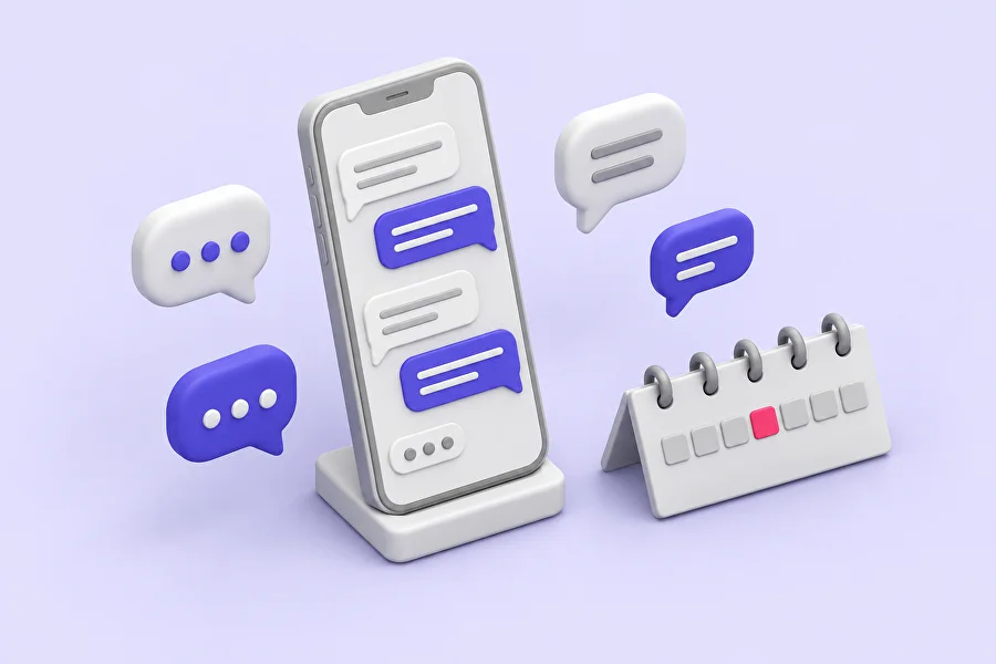 Смартфон с чатом и календарь недели