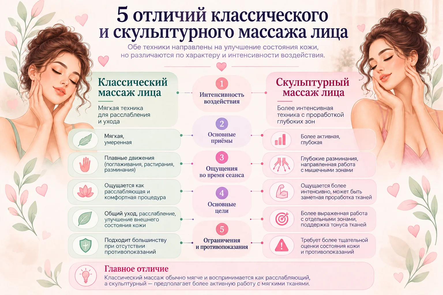Пять отличий классического и скульптурного массажа лица.