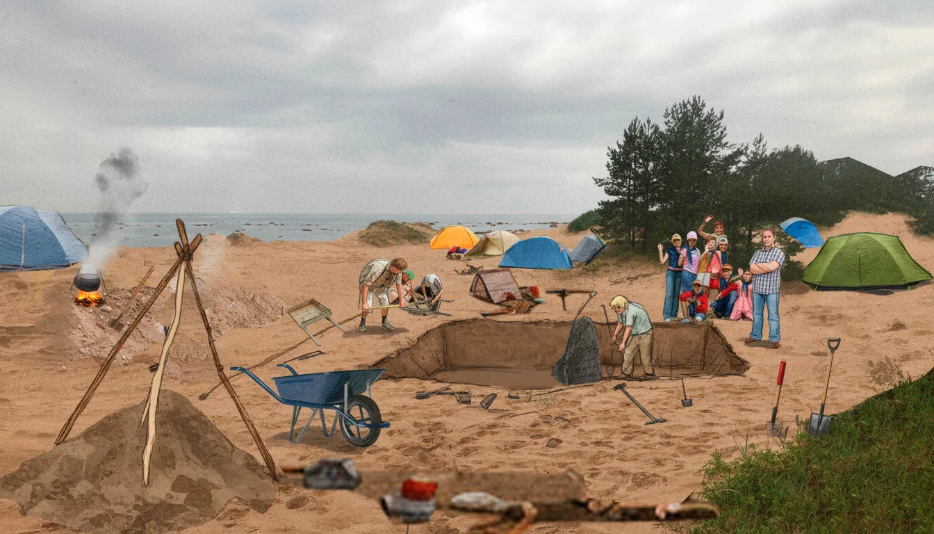 Эскиз раскопа на берегу