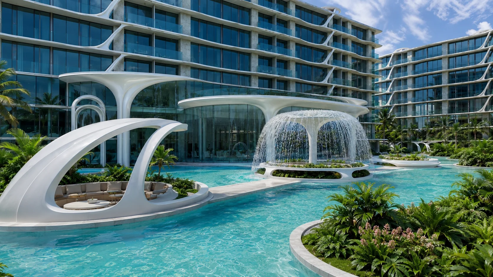 Embassy World Pattaya water lagoon and residential buildings in Jomtien