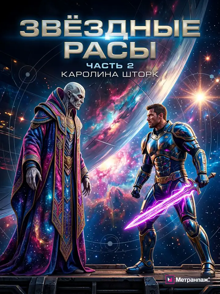 Обложка книги «Звёздные расы» в жанре космической фантастики, создана онлайн