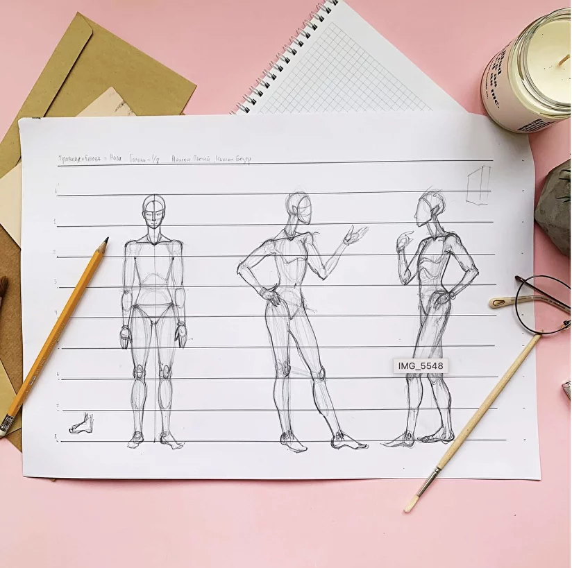 Tutorial of drawing a female body. Drawing the human body, step by step  lessons Stock Photo - Alamy