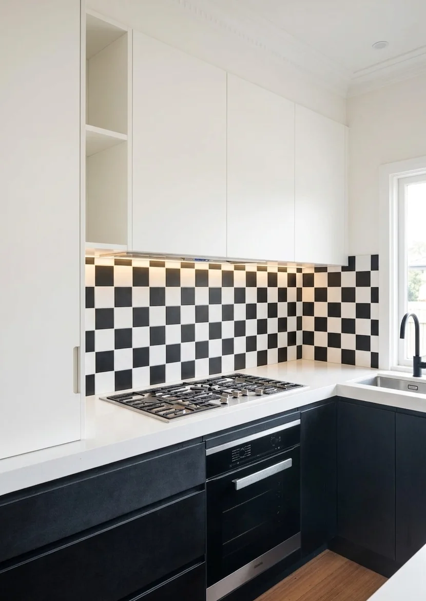 Zellige tile backsplash with Miele gas cooktop, white quartz countertop, and matte black cabinets — kitchen renovation Renton WA