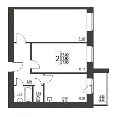 Планировка 64.00 м²